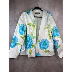 VTG Patrick Christopher Selections Womens White Blue Floral Jacket Blazer Size L
